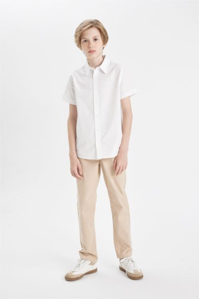 Boy Polo Collar Poplin White School Shirt
