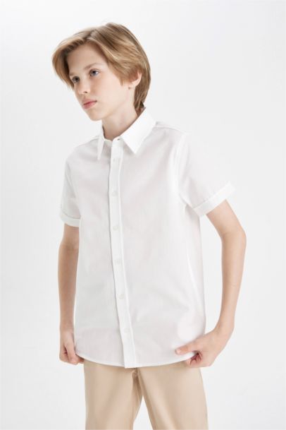Boy Polo Collar Poplin White School Shirt