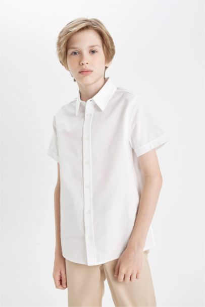 Boy Polo Collar Poplin White School Shirt