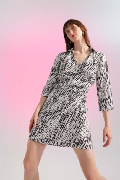 Shirt Collar Tie Dye Aerobin Mini Long Sleeve Dress