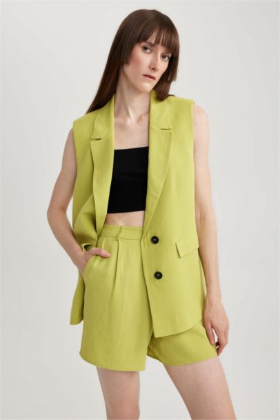 High Waist Wide Leg Linen Blend Shorts