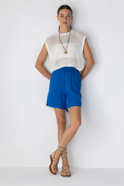 Paperbag Waist Wide Leg Linen Blended Shorts