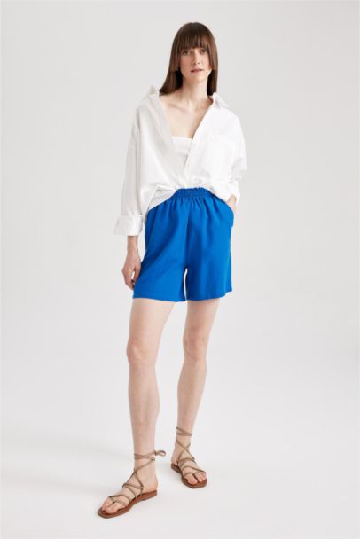 Paperbag Waist Wide Leg Linen Blended Shorts