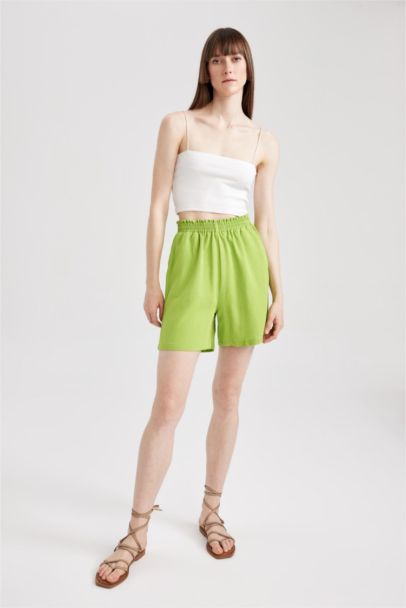Paperbag Waist Wide Leg Linen Blended Shorts
