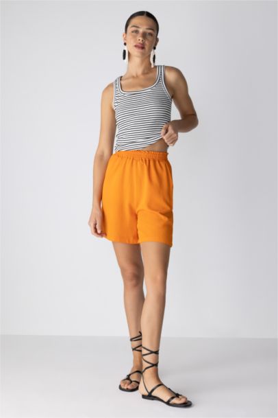 Paperbag Waist Wide Leg Linen Blended Shorts