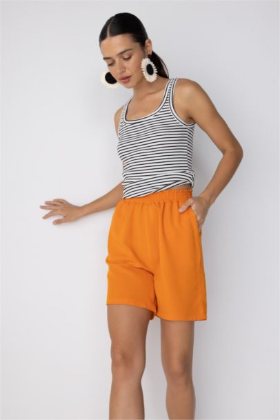 Paperbag Waist Wide Leg Linen Blended Shorts