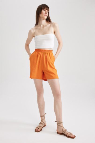 Paperbag Waist Wide Leg Linen Blended Shorts