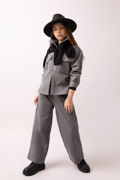 بنطلون بناتي وايد ليج ميلانج رمادي