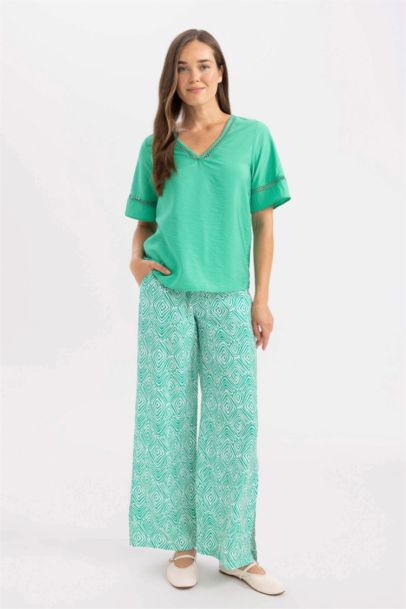 Regular Fit V-Neck Short Sleeve Blouse