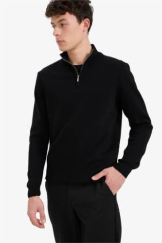 Pull en tricot basique à col montant demi-zip Coupe Standard