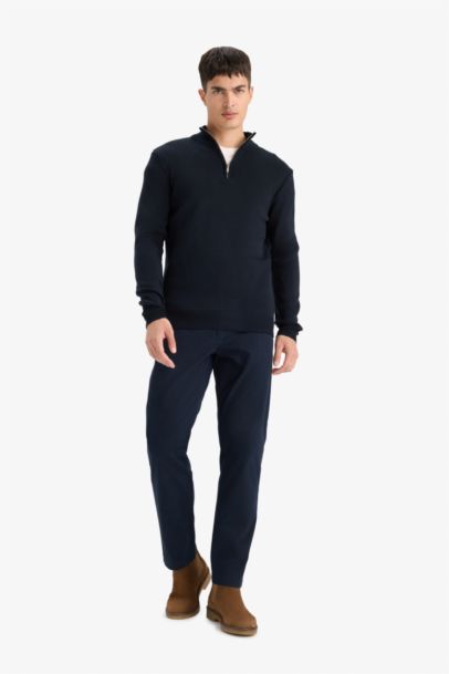 Standard Fit Half Zippered Basic Knit Pullover