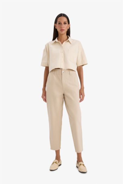 Paperbag Fit Regular Hem Double Pocket Gabardine Trousers