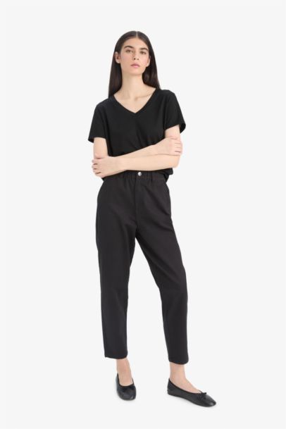 Pantalon droit en Gabardine à taille haute avec poches