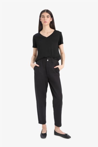 Pantalon droit en Gabardine à taille haute avec poches