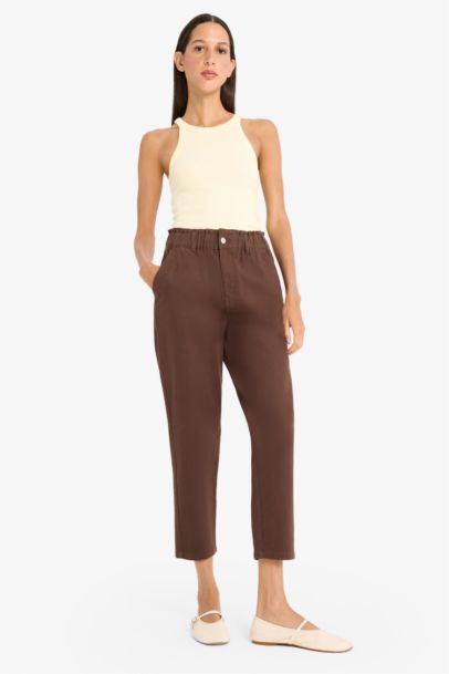 Paperbag High Waist Straight Leg Gabardine Trousers