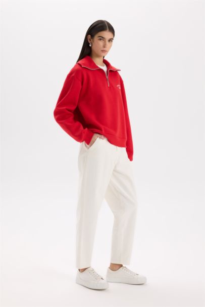 Pantalon en gabardine taille haute à coupe droite avec poches