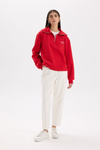 Pantalon en gabardine taille haute à coupe droite avec poches