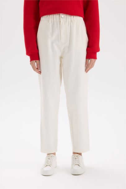 Pantalon en gabardine taille haute à coupe droite avec poches