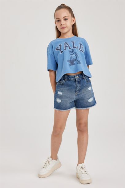 Yale University Relax Fit Bisiklet Yaka Kısa Kollu Tişört Kız Çocuk