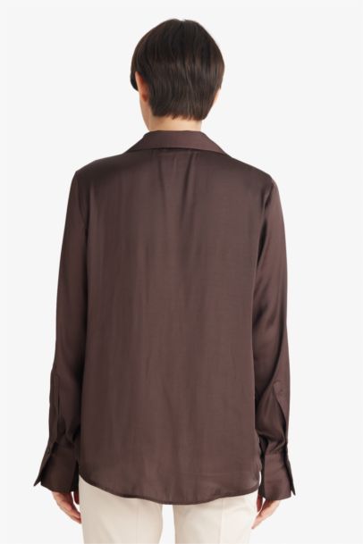 Regular Fit Shirt Collar Satin Long Sleeve Shirt