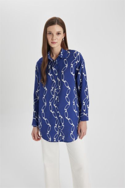 تونيك مطبوع كم طويل وقصة مريحة