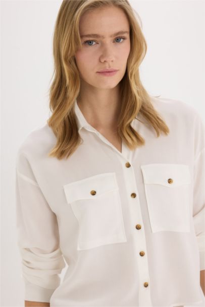 Regular Fit Shirt Collar Viscose Long Sleeve Shirt