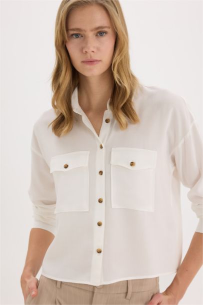 Regular Fit Shirt Collar Viscose Long Sleeve Shirt