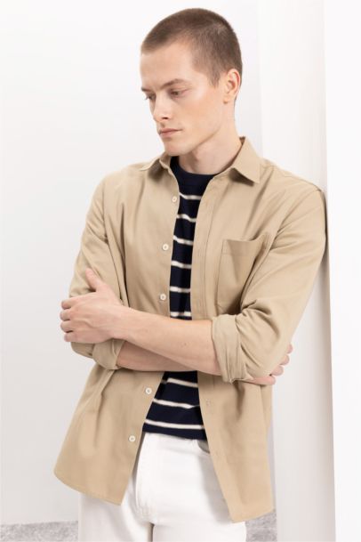 Chemise basique en coton à manches longues Coupe régulière