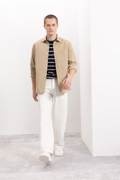 Chemise basique en coton à manches longues Coupe régulière