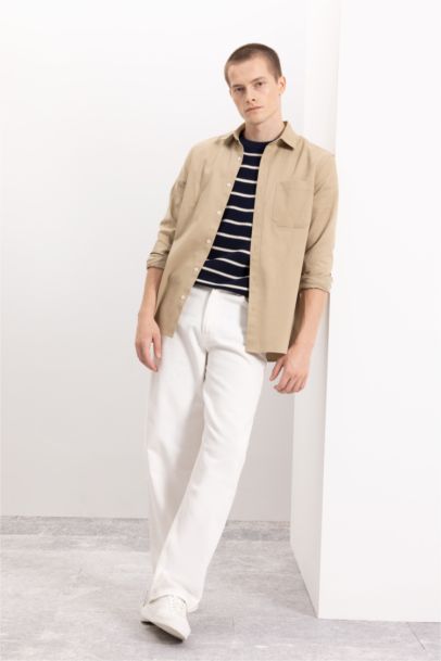 Chemise basique en coton à manches longues Coupe régulière