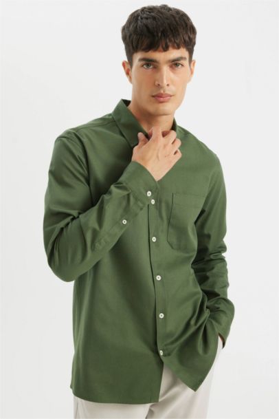 Regular Fit Buttoned Basic Gabardine Cotton Shirt