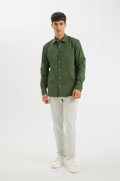 Regular Fit Buttoned Basic Gabardine Cotton Shirt