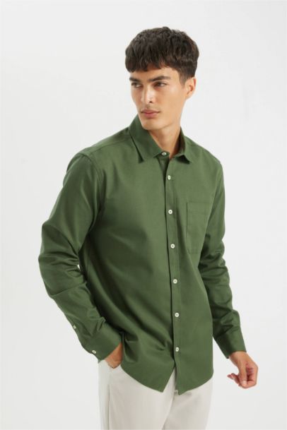 Regular Fit Buttoned Basic Gabardine Cotton Shirt