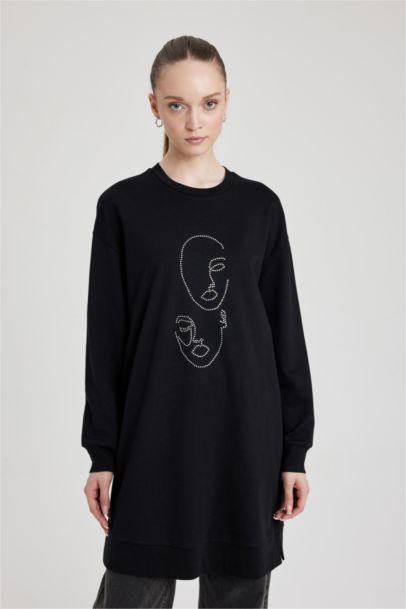 Tunique Sweat Coupe Régulière Embellissement Col Rond