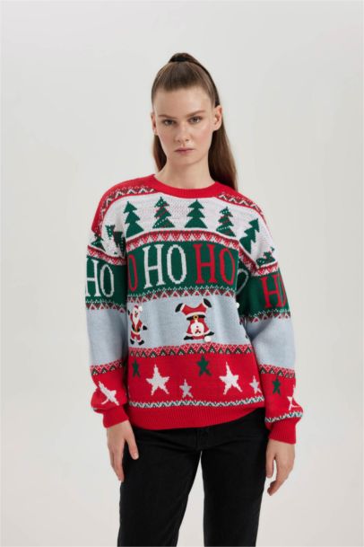 Christmas Themed Crew Neck Knit Pullover