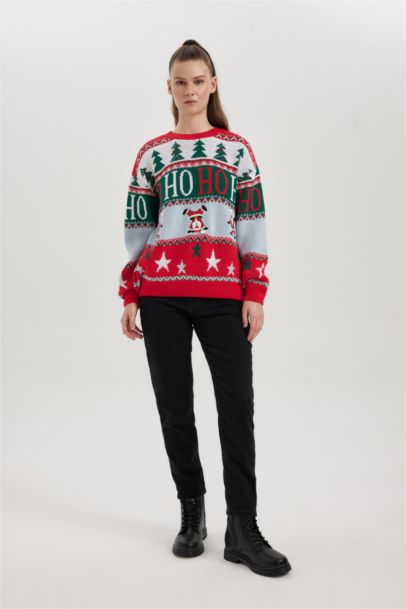 Christmas Themed Crew Neck Knit Pullover