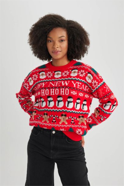 Christmas Themed Crew Neck Knit Pullover