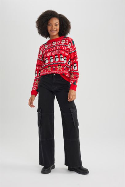 Christmas Themed Crew Neck Knit Pullover