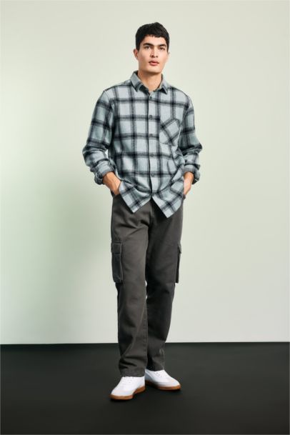 قميص بولو كاروهات ردن طويل قصة عادية