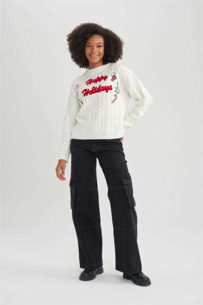 Christmas Themed Crew Neck Knit Pullover