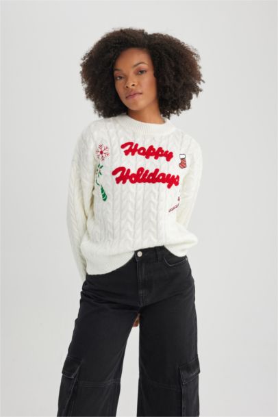 Christmas Themed Crew Neck Knit Pullover
