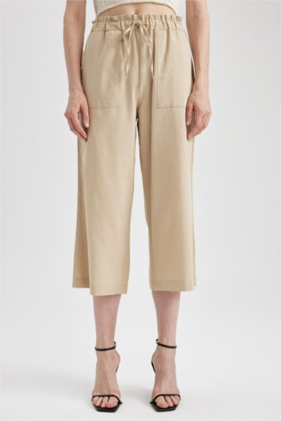 Wide Leg High Waist Linen Blend Capri