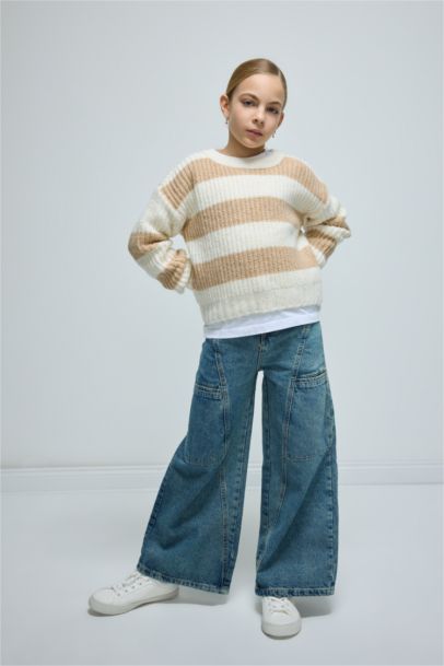 Girl Striped Regular Fit Crew Neck Knitted Pullover