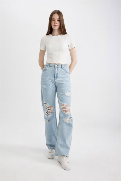 Fitted Crew Neck Crepe Short Sleeve T-Shirt