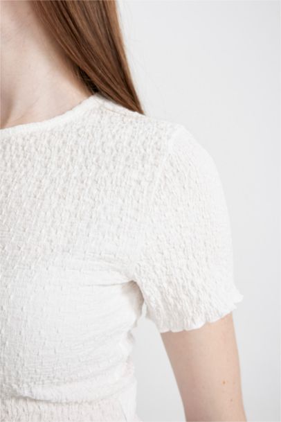 Fitted Crew Neck Crepe Short Sleeve T-Shirt