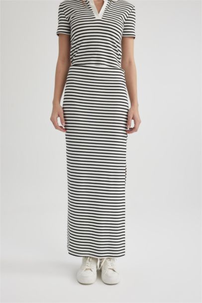 Fitted Corded Striped Camisole Maxi Skirt