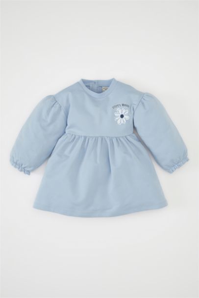 Baby Girl Crew Neck Floral Printed Sweatshirt Dress