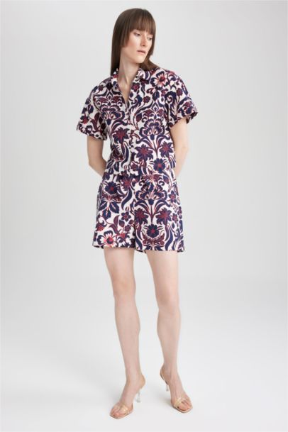 شورت قطن وايد ليج بوبلين بخصرعالي