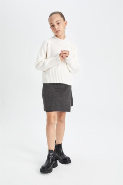 Antrasit Basic Düz Şort Triko Etek Kız Çocuk