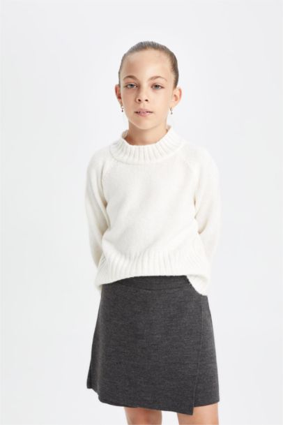 Antrasit Basic Düz Şort Triko Etek Kız Çocuk